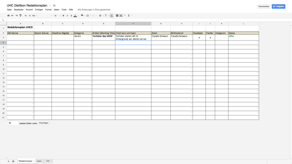 Redaktionsplan UHC Dietlikon
